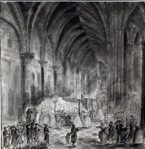 El funeral de Jean Paul Marat en la Capilla del Club des Cordeliers, 16 de julio de 1793 de French School
